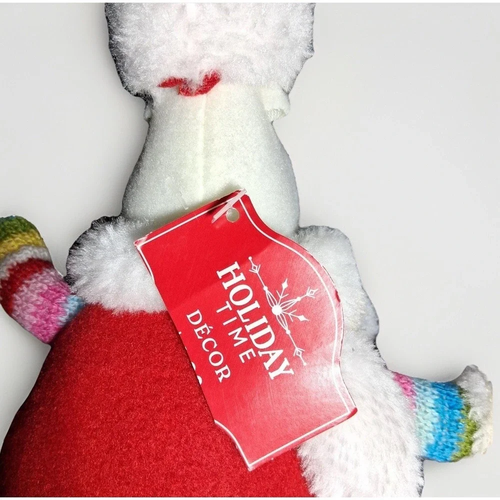 Holiday Time Rainbow Sweater Reindeer Plush Christmas Decor Set of 2 White Red